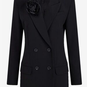 Elegant Black And Cream Double-Breasted Women's Blazer.